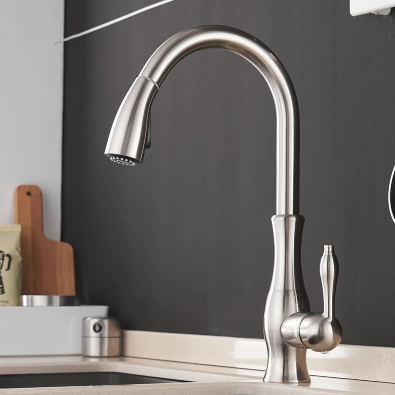 Kitchen Gadgets Mixer - Kitchen Faucet Silver Single Handle Pull-out