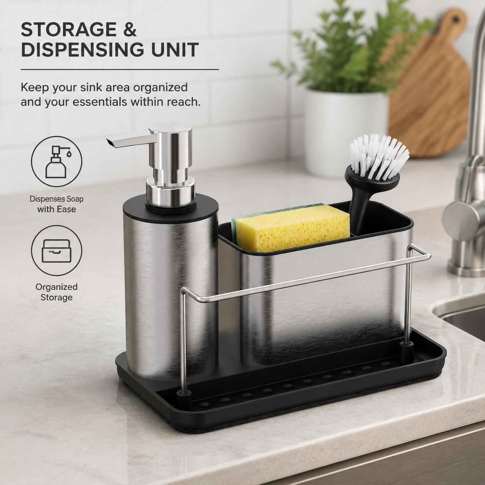 Kitchen Soap Dispenser Set Bru - огляд і ціна Kitchen Gadgets Dispenser Brush Holder